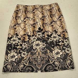 White House Black Market Floral & Snake-Print Pencil Skirt in Black and Tan